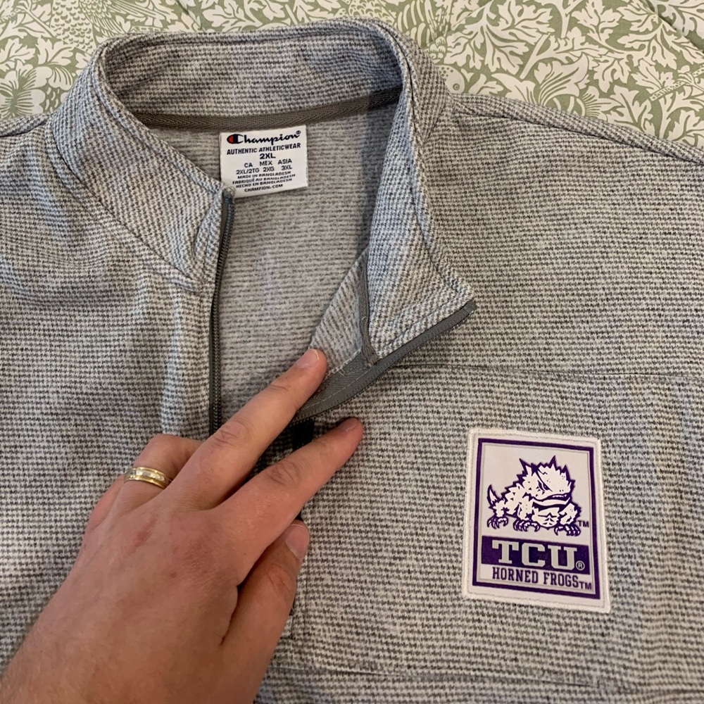 Mens 2XL Champion TCU Heather Quarter Zip